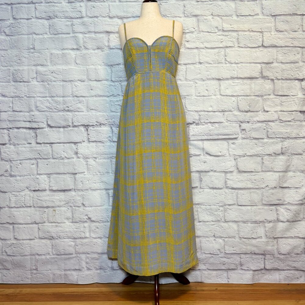 Elegant Yellow and Gray Plaid Maxi Dress